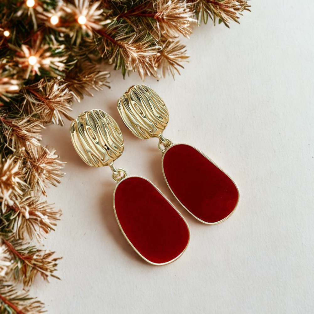 Christmas Red & Gold Earrings | Holiday Jewelry Gift