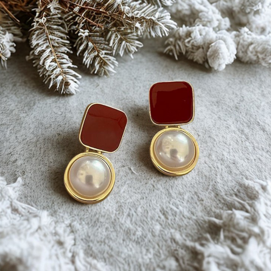 Christmas Red & Gold Earrings | Holiday Jewelry Gift