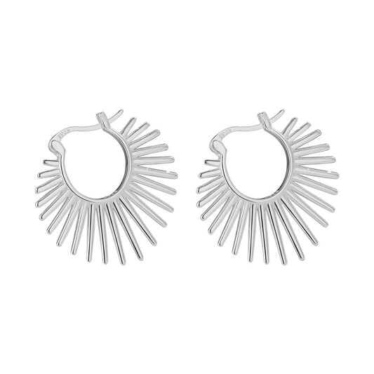 Solid Sterling Silver S925 Geometric Fan-Shaped Earrings for Women Statement Sunflower Stud Earrings